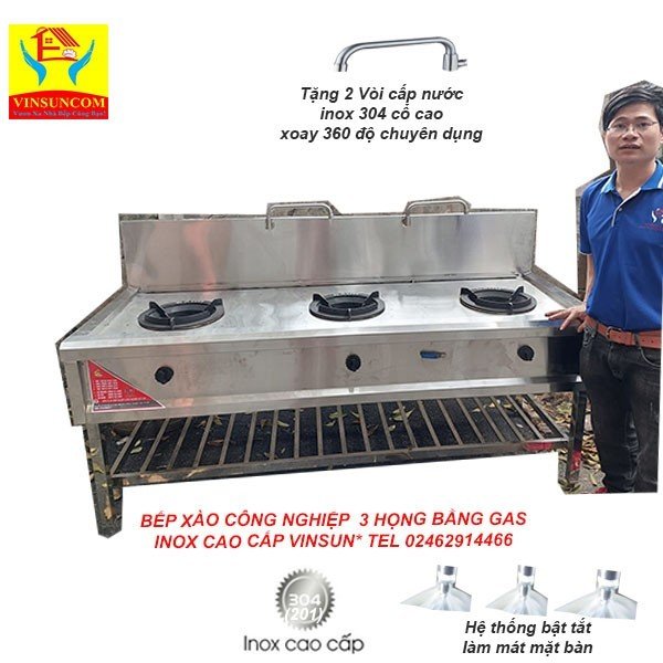 Bếp Á Xào Nấu Công Nghiệp 3 Họng 2 Vòi Nước VinSun Bếp Á Xào Nấu Công Nghiệp 3 Họng 2 Vòi Nước VinSun