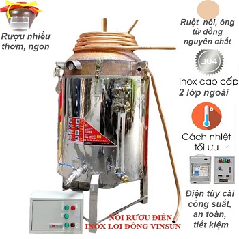 Nồi Nấu Rượu 10 Kg Inox Lõi Đồng VinSun