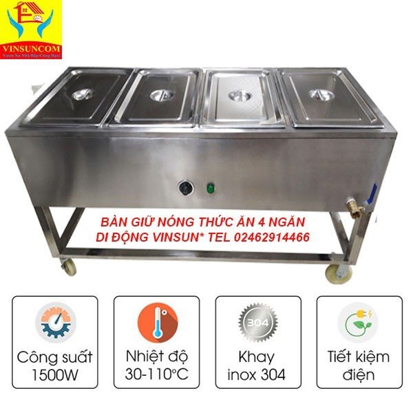 Quầy Giữ Nóng Thức Ăn Bằng Điện 4 Khay Lớn VinSun
