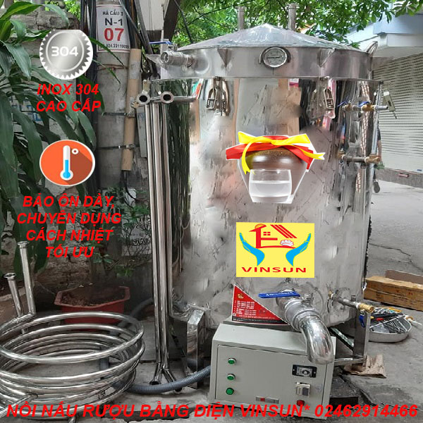 Nồi Nấu Rượu Bằng Điện 100 Kg Inox VinSun