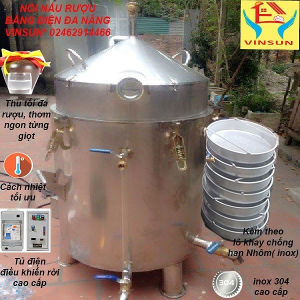 Nồi Nấu Rượu Bằng Điện Đa Năng 20 Kg Inox 304 cả 3 lớp VinSun