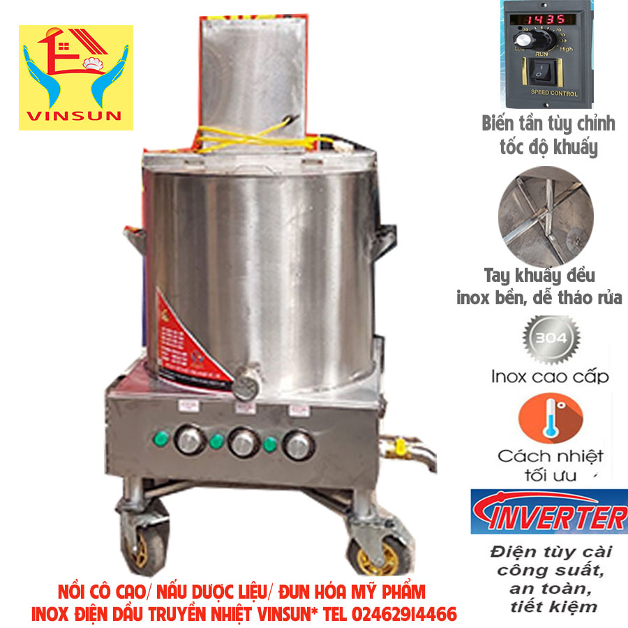 Nồi Cô Thuốc Nấu Dược Liệu 50 Lít Và Nấu Hóa Mỹ Phẩm Inox Kèm Moter Khuấy VinSun