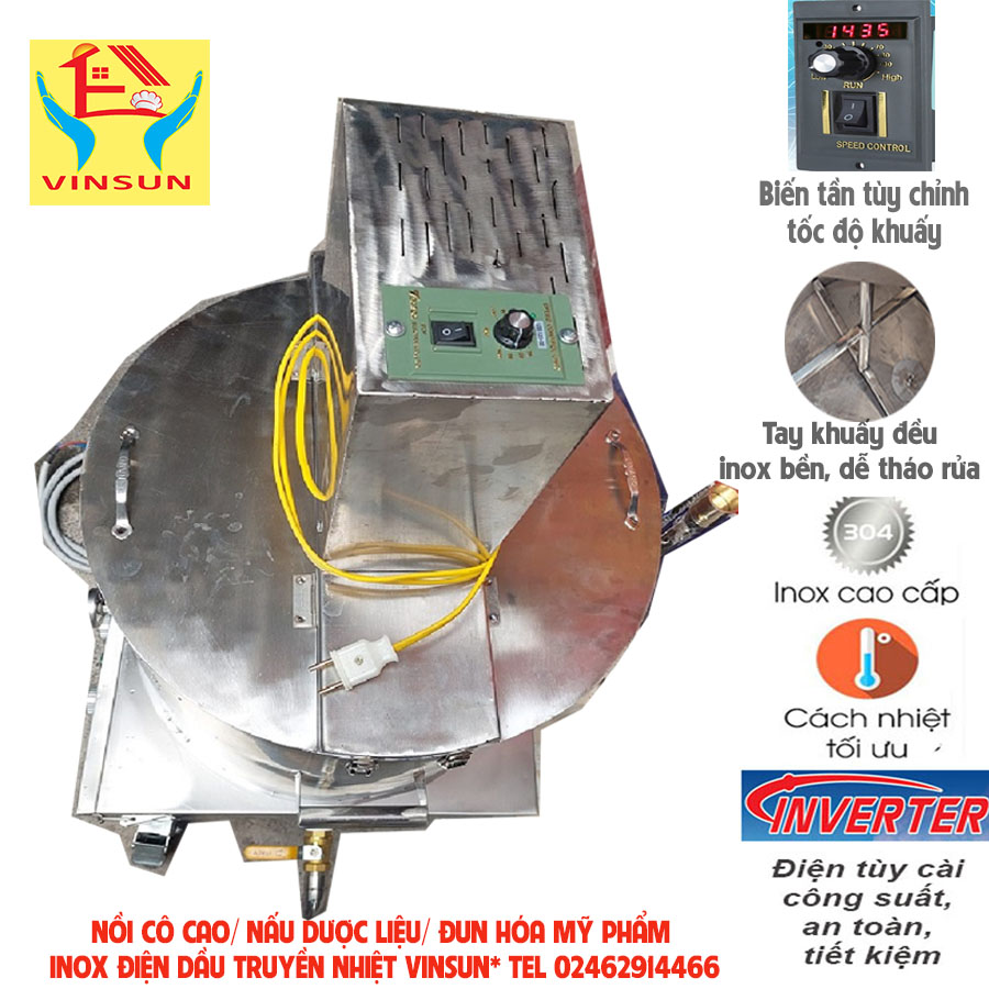 Nồi Cô Thuốc Nấu Dược Liệu 50 Lít Và Nấu Hóa Mỹ Phẩm Inox Kèm Moter Khuấy VinSun