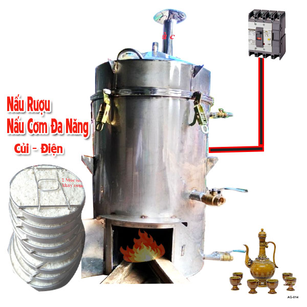 Nồi Nấu Rượu,Cơm Dùng Điện Củi hoặc Biogas 20 Kg Gạo Đa Năng