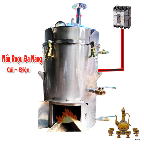 Nồi Nấu Rượu Dùng Điện Củi hoặc Biogas 20 Kg Gạo Đa Năng