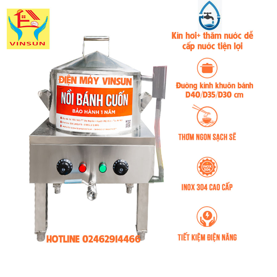 Nồi Tráng Bánh Cuốn 35 Cm Bằng Điện Inox 304 Chống Nóng VinSun
