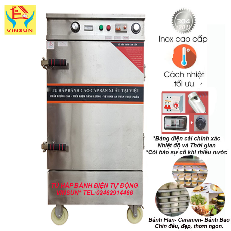 Tủ hấp bánh Flan-Caramen-Bánh Bao 6 Khay Điện Tự Động