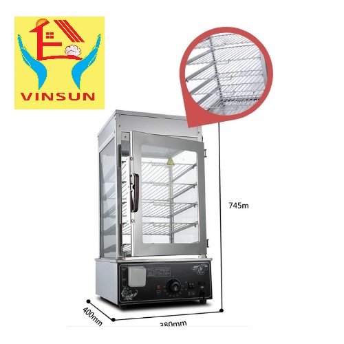 Tủ Hấp Giữ Nóng Bánh Bao 5 Tầng Khung Inox Dùng Điện VinSun