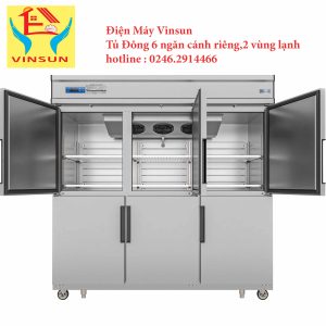Tủ Đông Inox 6 Cánh 2 Khu Vực Lạnh