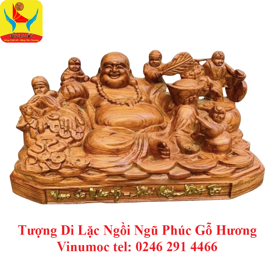 Tượng Di Lặc Ngồi Ngũ Phúc Gỗ Hương 500 mm VinSun
