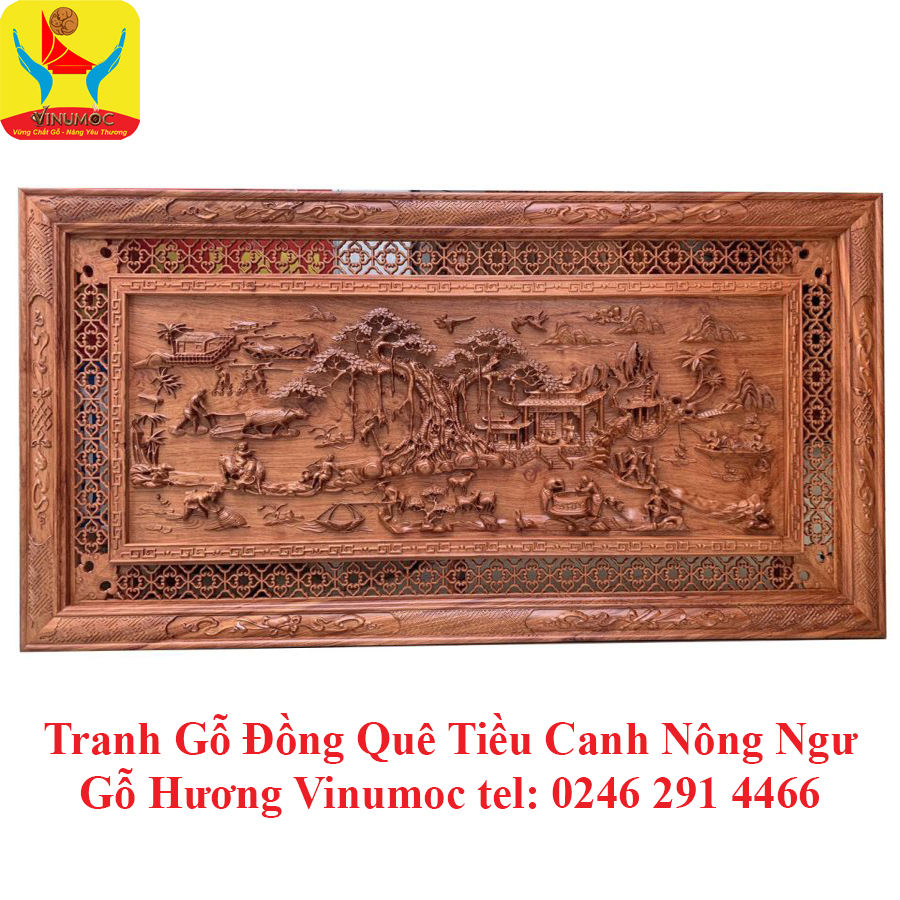 Tranh Gỗ Đồng Quê Tiều Canh Nông Ngư Gỗ Hương VinSun
