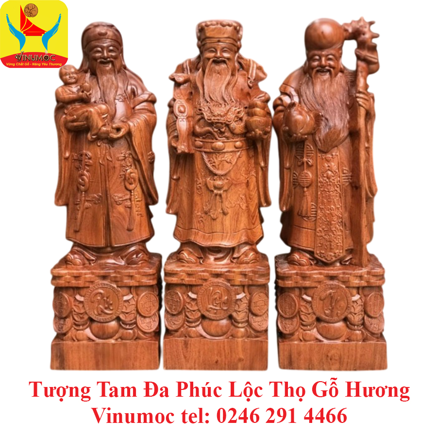 Tượng Tam Đa Phúc Lộc Thọ Gỗ Hương 400mm VinSun