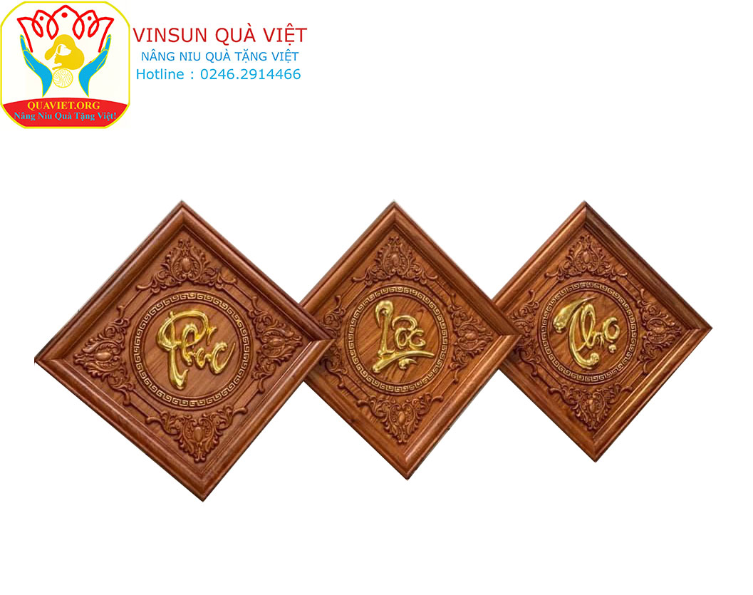 Tranh Phúc Lộc Thọ Gỗ Hương Nguyên Tấm VinSun