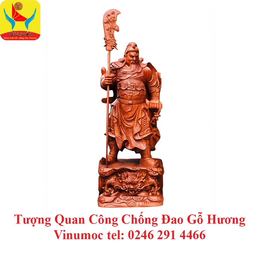 Tượng Quan Công Chống Đao Gỗ Hương 400 mm VinSun