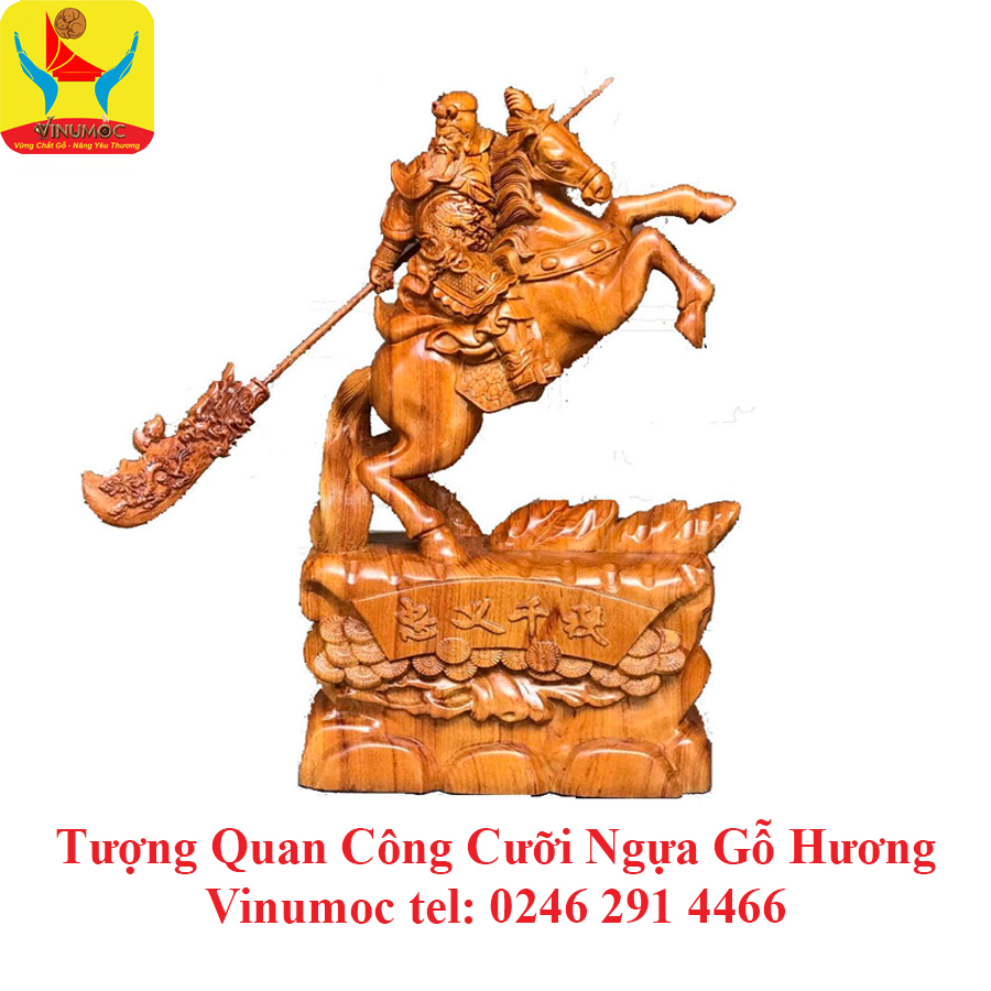 Tượng Quan Công Cưỡi Ngựa Gỗ Hương 800 mm VinSun