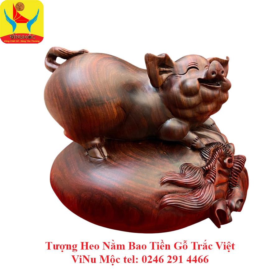 Tượng Heo Nằm Bao Tiền C19xR21xS18 Gỗ Trắc Việt ViNu Mộc Tượng Heo Nằm Bao Tiền C19xR21xS18 Gỗ Trắc Việt ViNu Mộc